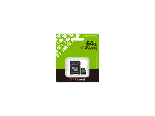 KINGSTON TECHNOLOGY 64GB MICROSDXC CANVAS SELECT PLUS GEN3 100MB/S A1 CARD + ADAPTER.